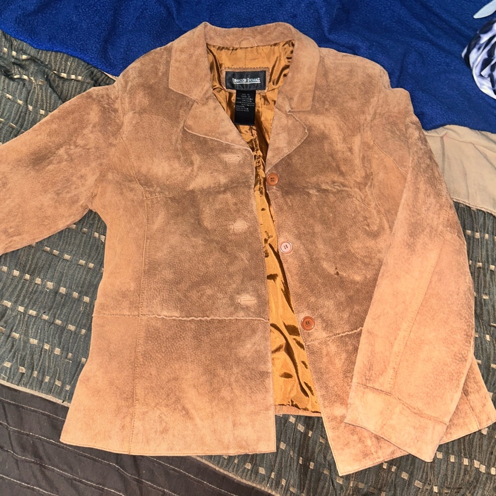 Vintage Brown Leather Suede Button Down Jacket